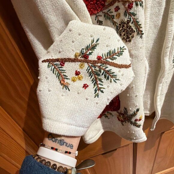 Tiara International Cardinal Christmas Cardigan Embellished Sweater XL - Picture 4 of 8